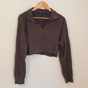 Soft Cropped Plaid Quarter Zip